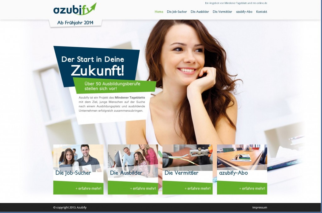 Die Internetseite des Azubify-Projekts bietet den Einstieg für Schulabgänger und Auszubildende, aber auch Informationen für Betriebe. Repro: MT
