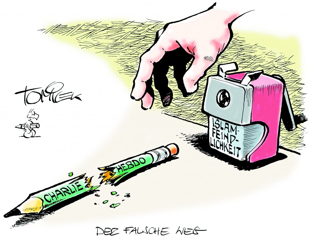 Mahnung zur Zurückhaltung: Karikatur von Jürgen Tomicek vom 8. Januar 2015.