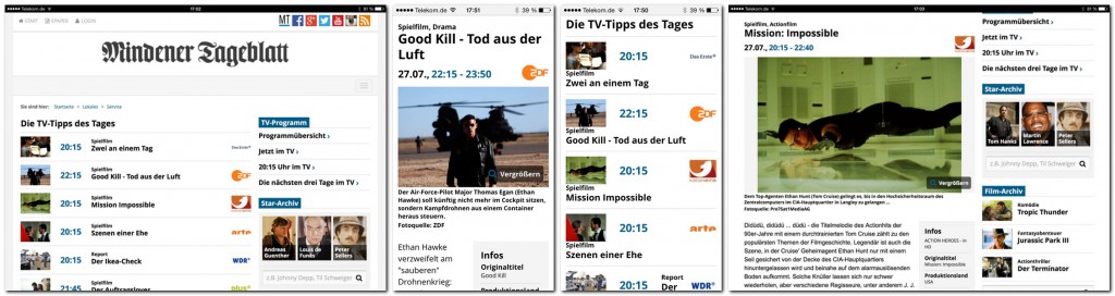 Der neue TV-Programmservice auf MT.de ermöglicht auch den schnellen Zugriff per Tablet oder Smartphone. Repro: MT