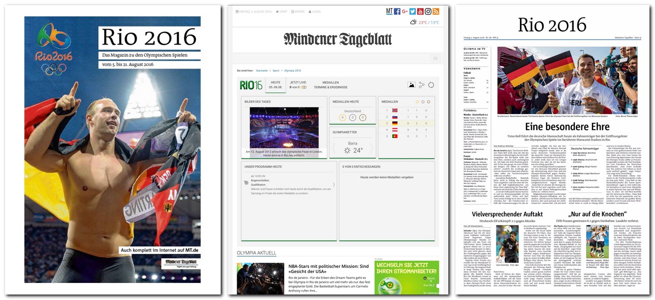 Heute das Magazin (in Print und Online-Version), rund um die Uhr ein Online-Special auf MT.de und täglich aktuelle Rio-Berichterstattung auf mehreren Seiten in Print - das volle Programm der MT-Sportredaktion für die Olympischen Spiele. Repro: MT