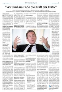 Print und online: Das Döpfner-Interview in der Version für die gedruckte MT-Ausgabe fällt aus Platzgründen um einige Fragen und Antworten kürzer aus. Repro: MT 